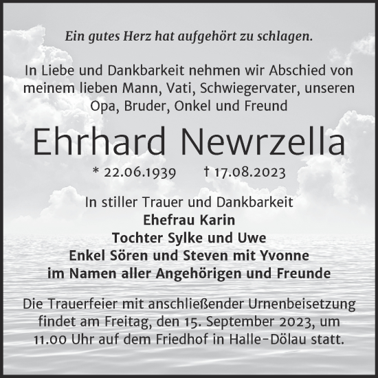 Traueranzeige von Ehrhard Newrzella von Mitteldeutsche Zeitung Halle/Saalkreis