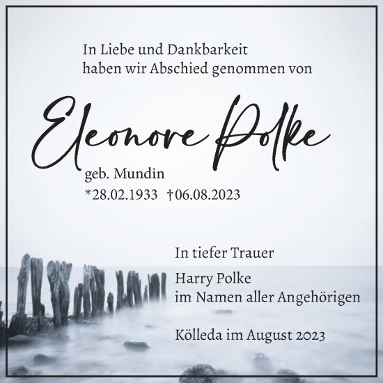 Traueranzeige von Eleonore Polke von Mitteldeutsche Zeitung Halle/Saalkreis
