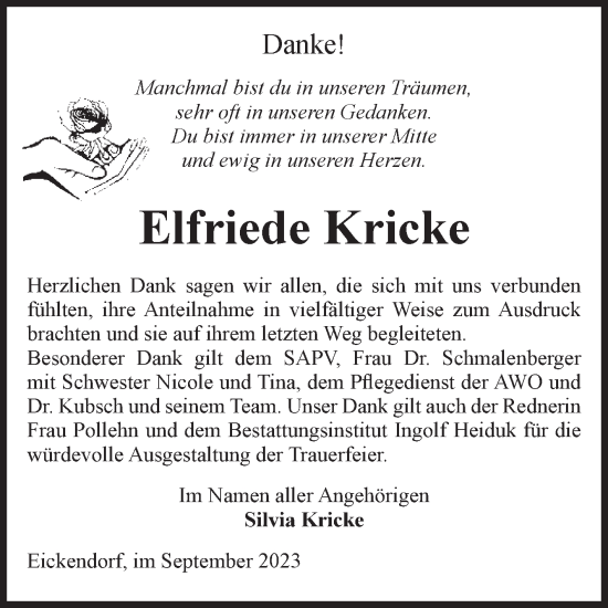 Traueranzeige von Elfriede Kricke von Volksstimme Schönebeck