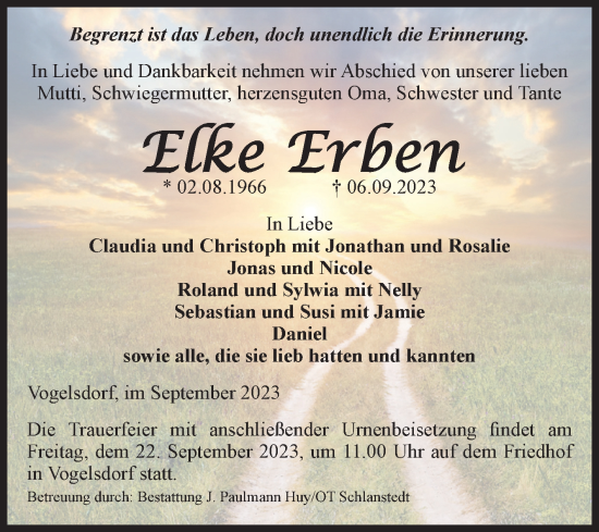 Traueranzeige von Elke Erben von Volksstimme Halberstadt