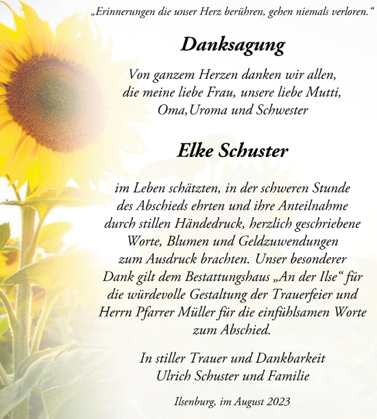 Traueranzeige von Elke Schuster von Volksstimme Wernigerode