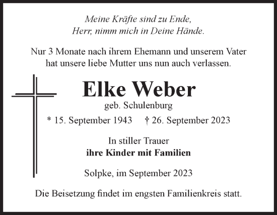 Traueranzeige von Elke Weber von Volksstimme Altmark West