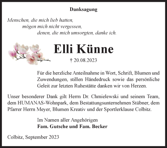 Traueranzeige von Elli Künne von Volksstimme Haldensleben/Wolmirstedt