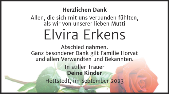 Traueranzeige von Elvira Erkens von Mitteldeutsche Zeitung Mansfelder Land