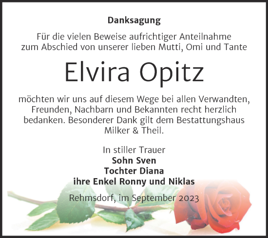 Traueranzeige von Elvira Opitz von Trauerkombi Zeitz