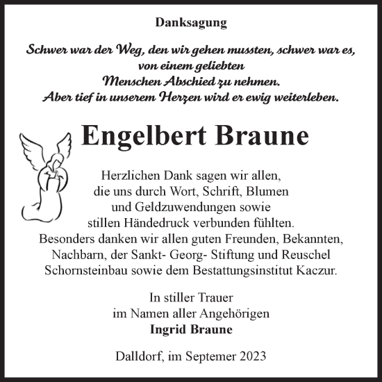Traueranzeige von Engelbert Braune von Volksstimme Oschersleben/Wanzleben