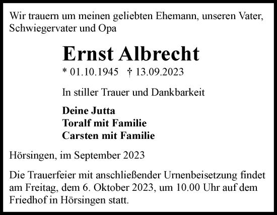 Traueranzeige von Ernst Albrecht von Volksstimme Haldensleben/Wolmirstedt