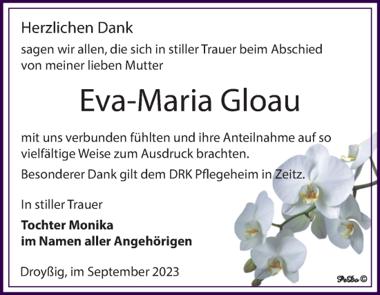 Traueranzeige von Eva-Maria Gloau von Trauerkombi Zeitz