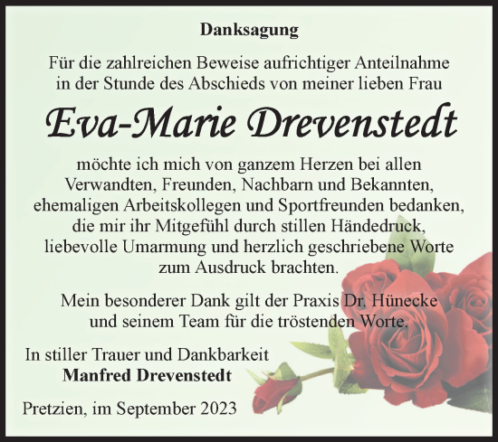 Traueranzeige von Eva-Marie Drevenstedt von Volksstimme Magdeburg