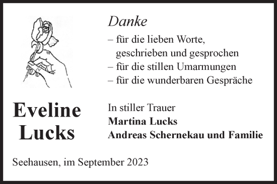 Traueranzeige von Eveline Lucks von Volksstimme Altmark Ost