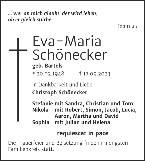 Traueranzeige von Evy-Maria Schönecker von Mitteldeutsche Zeitung Halle/Saalkreis