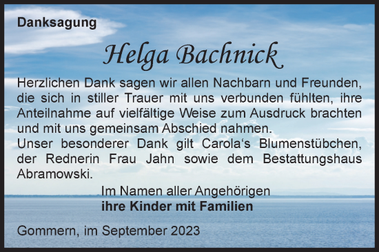 Traueranzeige von felga Bachnick von Volksstimme Burg/Genthin