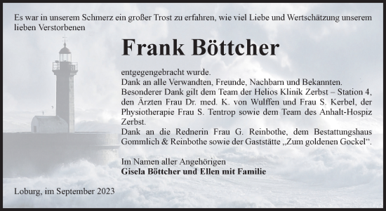 Traueranzeige von Frank Böttcher von Volksstimme Zerbst