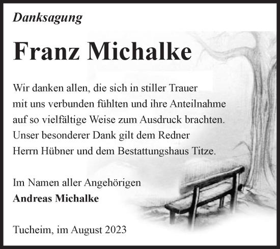 Traueranzeige von Franz Michalke von Volksstimme Burg/Genthin
