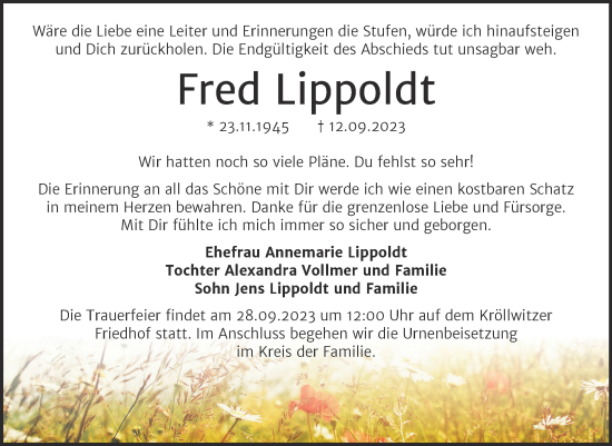Traueranzeige von Fred Lippoldt von Mitteldeutsche Zeitung Halle/Saalkreis