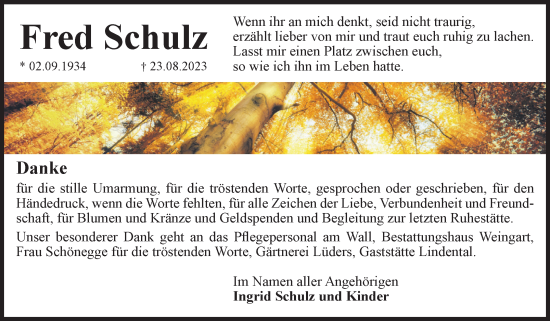 Traueranzeige von Fred Schulz von Volksstimme Altmark West