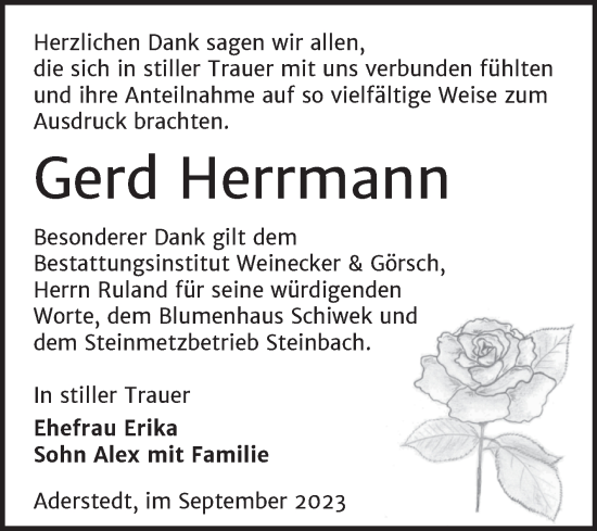 Traueranzeige von Gerd Herrmann von Trauerkombi Bernburg