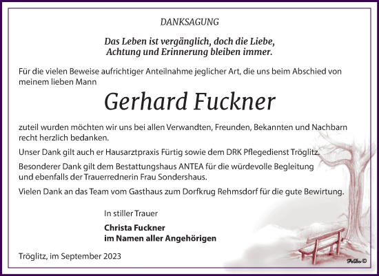 Traueranzeige von Gerhard Fuckner von Trauerkombi Zeitz