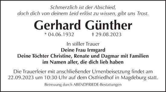 Traueranzeige von Gerhard Günther von Volksstimme Schönebeck