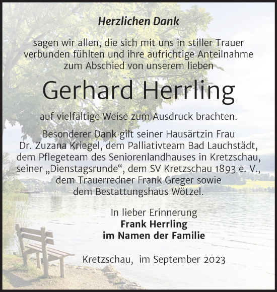 Traueranzeige von Gerhard Herrling von Trauerkombi Zeitz