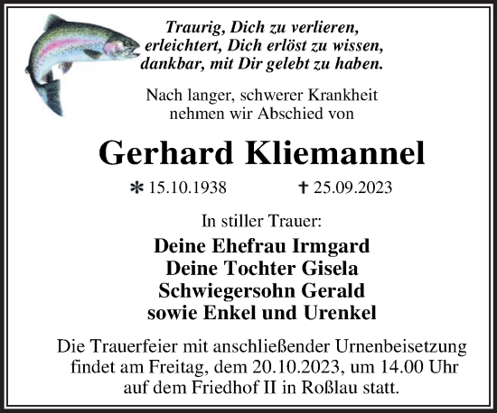 Traueranzeige von Gerhard Kliemannel von Trauerkombi Dessau