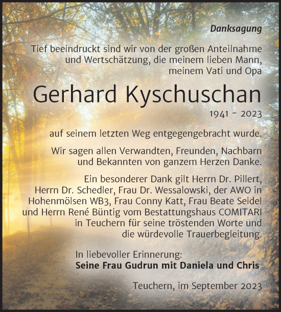 Traueranzeige von Gerhard Kyschuschan von Trauerkombi Weißenfels