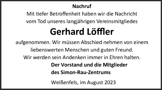 Traueranzeige von Gerhard Löffler von Mitteldeutsche Zeitung Weißenfels