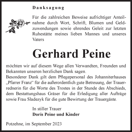 Traueranzeige von Gerhard Peine von Volksstimme Altmark West