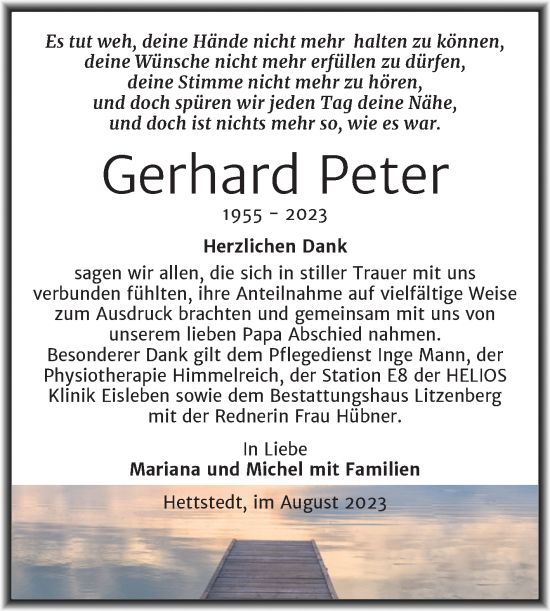 Traueranzeige von Gerhard Peter von Trauerkombi Mansfelder Land