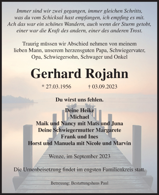 Traueranzeige von Gerhard Rojahn von Volksstimme Altmark West