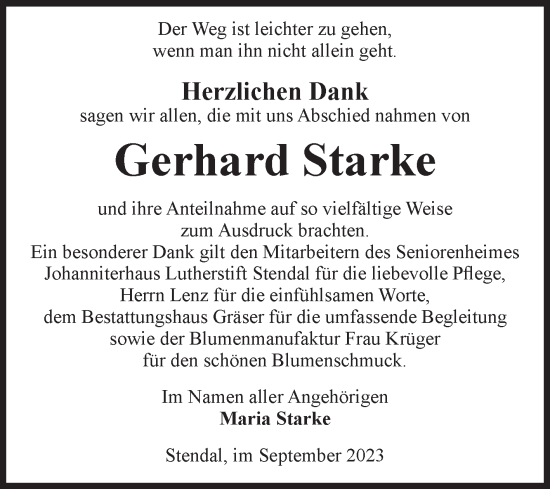 Traueranzeige von Gerhard Starke von Volksstimme Altmark Ost
