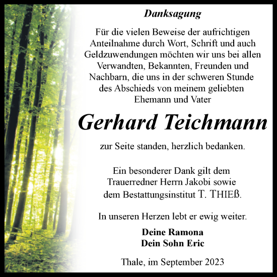 Traueranzeige von Gerhard Teichmann von Mitteldeutsche Zeitung Quedlingburg