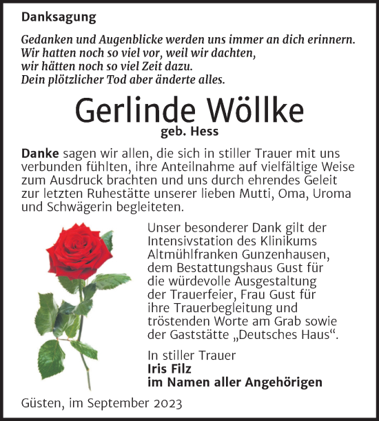 Traueranzeige von Gerlinde Wöllke 