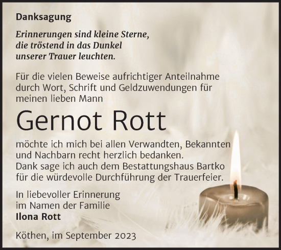 Traueranzeige von Gernot Rott von Trauerkombi Köthen