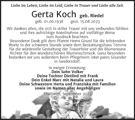 Traueranzeige von Gerta Koch von Trauerkombi Bitterfeld
