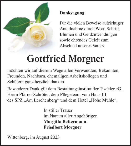 Traueranzeige von Gottfried Morgner von Trauerkombi Wittenberg