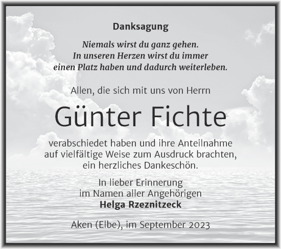 Traueranzeige von Günter Fichte von Trauerkombi Köthen