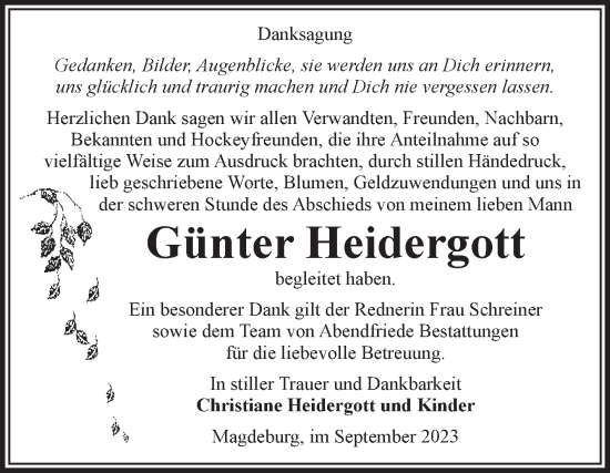 Traueranzeige von Günter Heidergott von Volksstimme Magdeburg