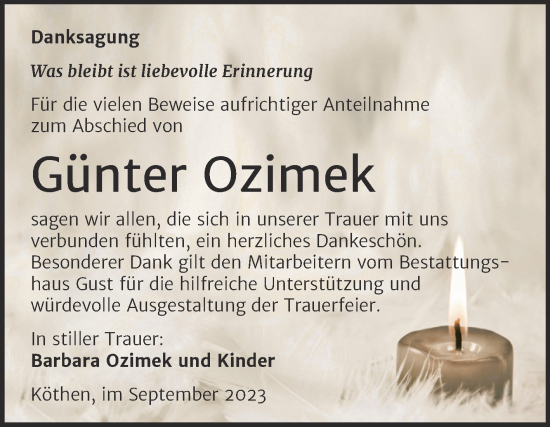 Traueranzeige von Günter Ozimek von Trauerkombi Köthen