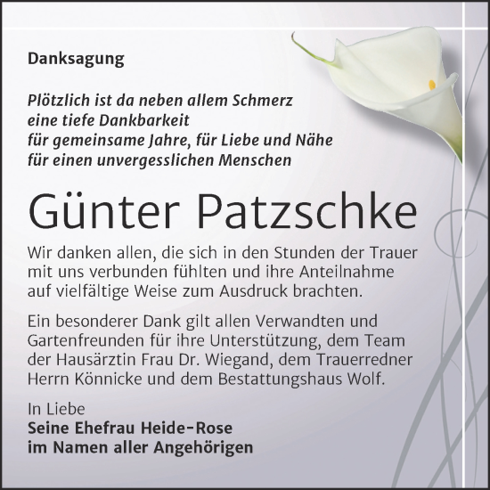 Traueranzeige von Günter Patzschke von Trauerkombi Weißenfels
