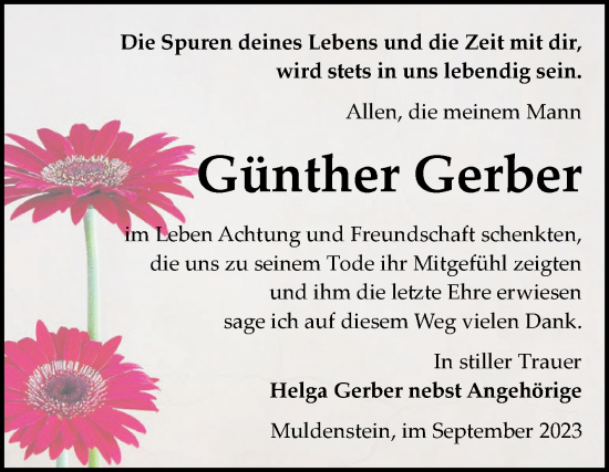 Traueranzeige von Günther Gerber von Trauerkombi Bitterfeld