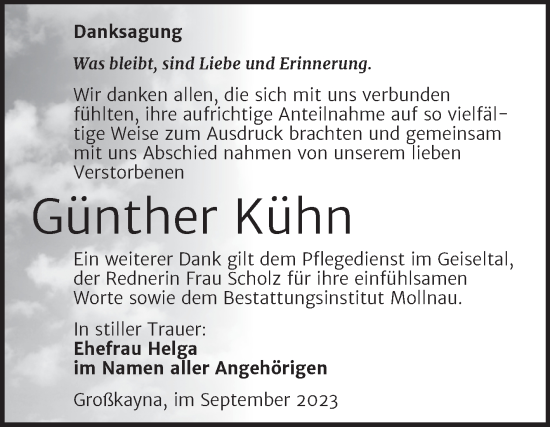 Traueranzeige von Günther Kühn von Trauerkombi Merseburg