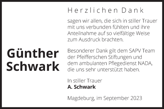 Traueranzeige von Günther Schwark von Volksstimme Magdeburg