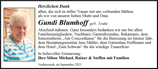 Traueranzeige von Gundi Blumhoff von Trauerkombi Aschersleben