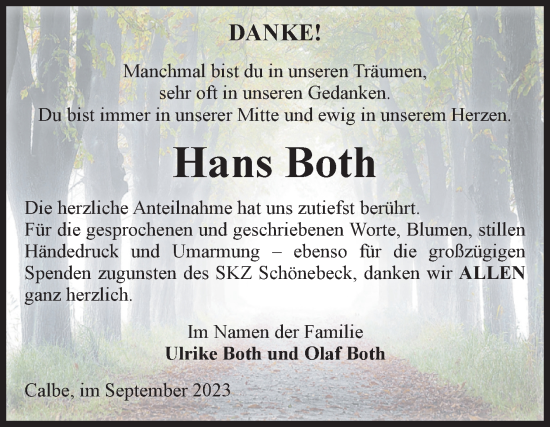 Traueranzeige von Hans Both von Volksstimme Schönebeck