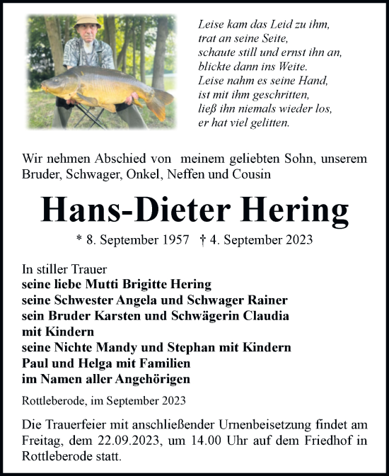 Traueranzeige von Hans-Dieter Hering von Trauerkombi Sangerhausen