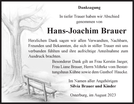 Traueranzeige von Hans-Joachim Brauer von Volksstimme Altmark Ost