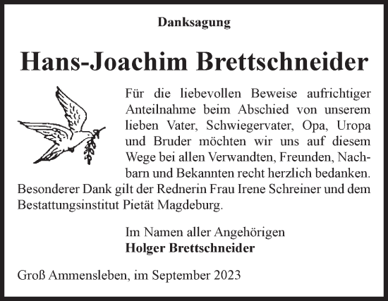 Traueranzeige von Hans-Joachim Brettschneider von Volksstimme Haldensleben/Wolmirstedt