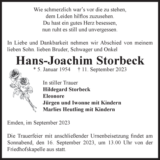 Traueranzeige von Hans-Joachim Storbeck von Volksstimme Haldensleben/Wolmirstedt