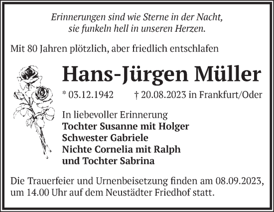 Traueranzeige von Hans-Jürgen Müller von Volksstimme Magdeburg